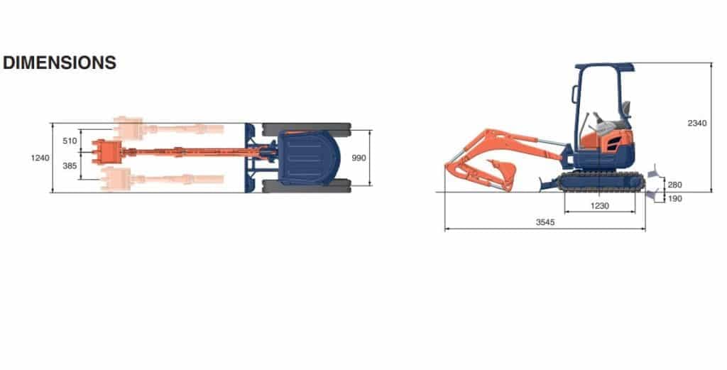 EX1700 1.7t Excavator with Canopy diagram 1